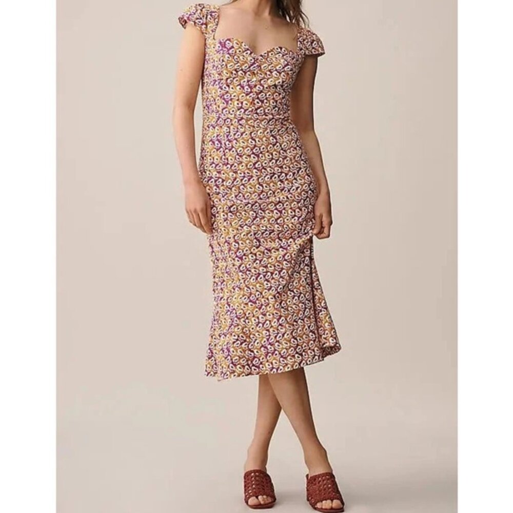 Anthropologie Maeve The Cecily Fit & Flare Sweetheart Dress Dark Purple Floral L